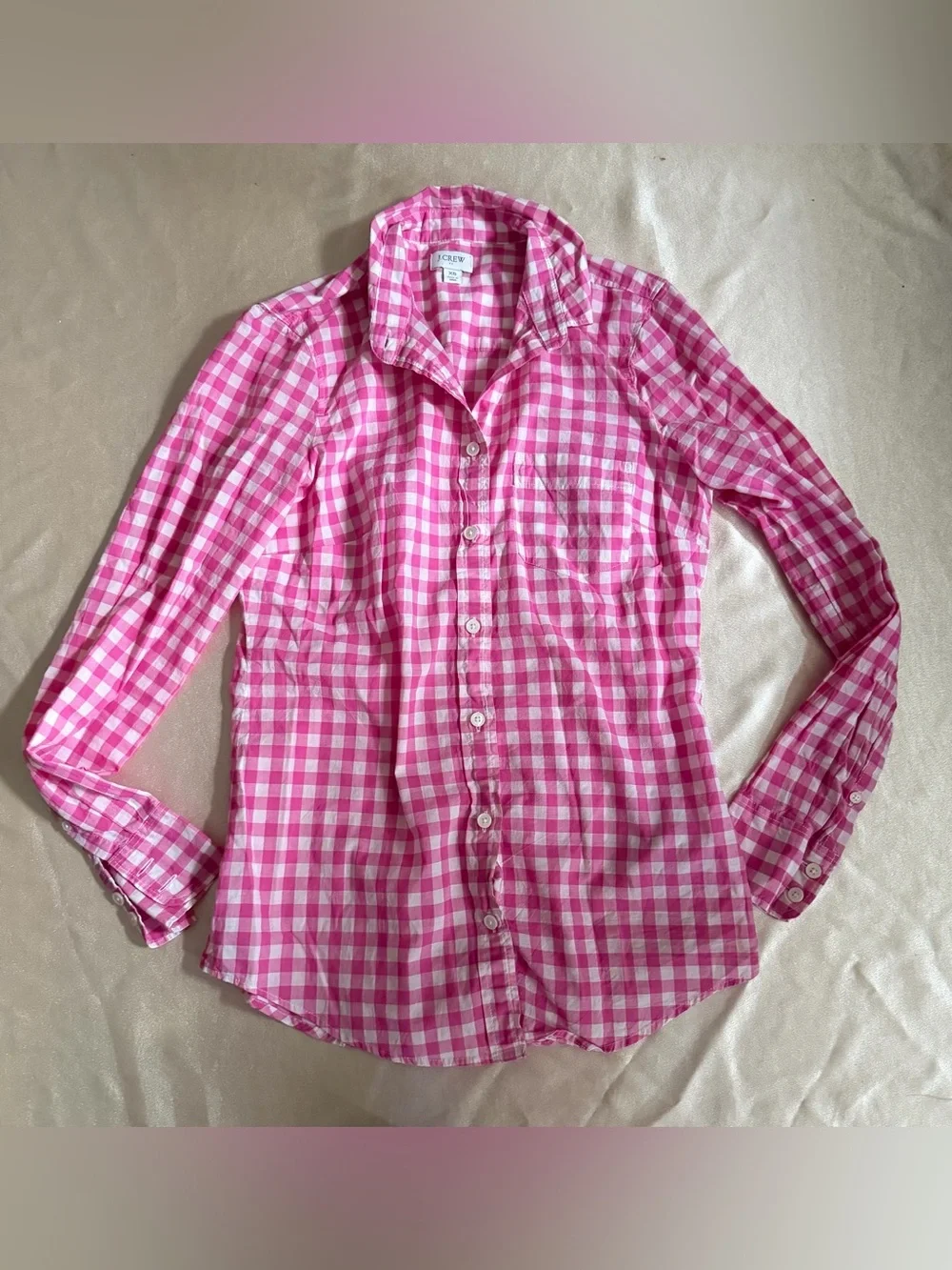 J.Crew Lightweight Cotton Gingham Signature Fit Button-Down Shirt Pink/White XS